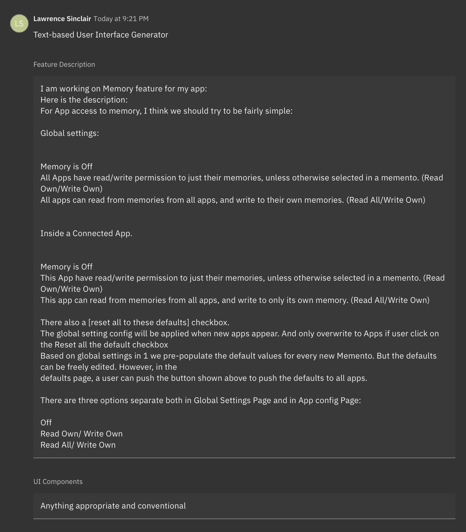基于文本的 UI 生成器示例输入