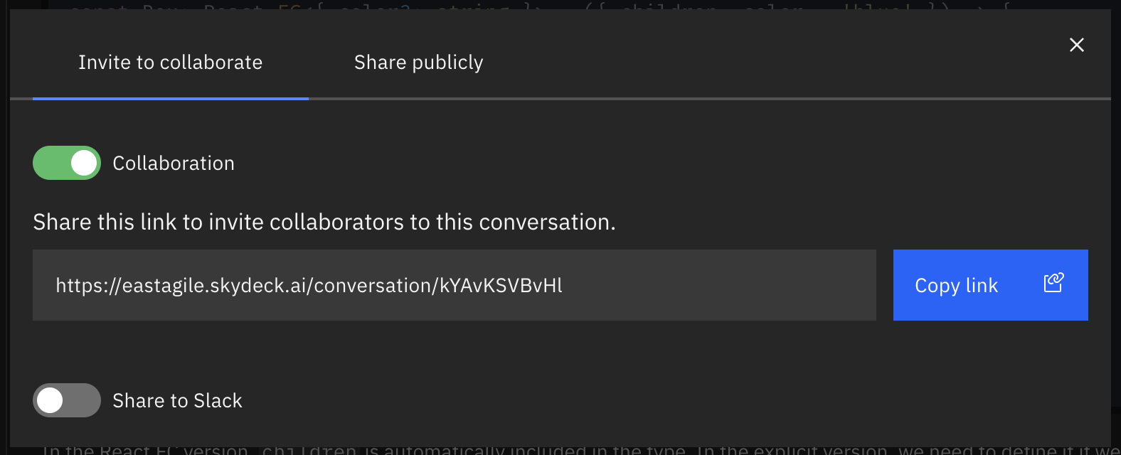 collaboration toggle and link